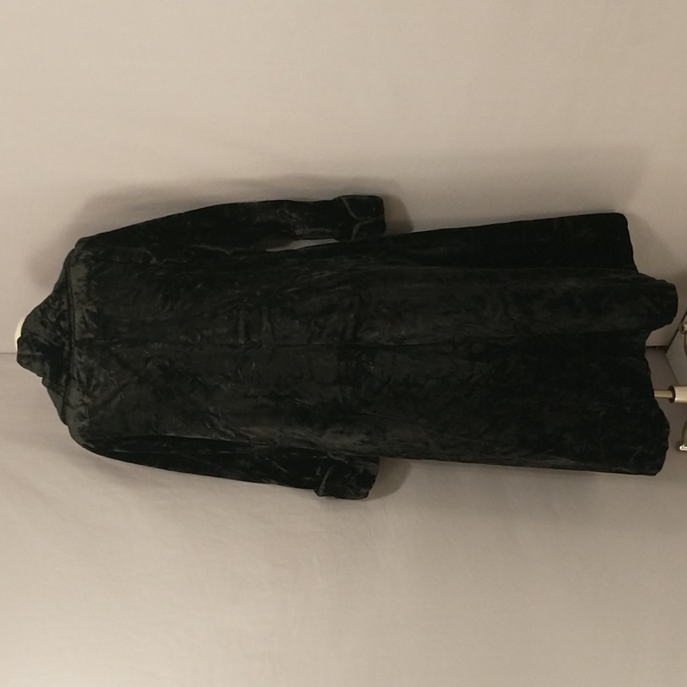 Thick Velvet Vintage Long Coat XL See Measurements Fab Almost Fur Jet Black - Picture 6 of 16